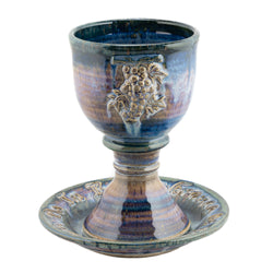 Holbrook Stoneware - Scripture and Grapes Stoneware (Ceramic) Chalice and Paten Set, Pastel Blue