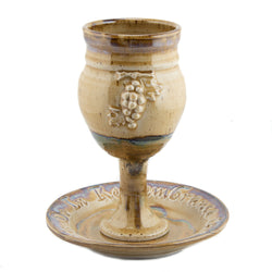 Holbrook Stoneware - Barrel Sides Grape and Scripture Chalice and Paten Set - Tan