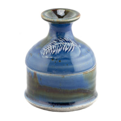 Hand-Thrown Ceramic Ash Wednesday Leaf Embossed Pyxis Jar, Blue