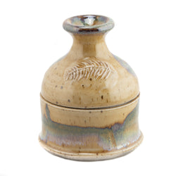 Hand-Thrown Ceramic Ash Wednesday Leaf Embossed Pyxis Jar, Tan