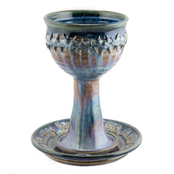 Holbrook Stoneware - Stoneware (Ceramic) Scripture and Crown of Thorns Porcelain Chalice and Paten Set, Pastel Blue