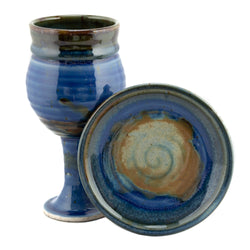 Barrel Sides Chalice and Paten Set - Stoneware (Ceramic), Blue
