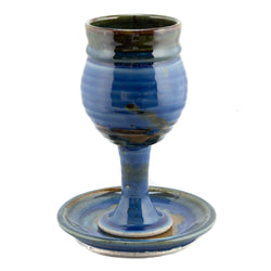 Barrel Sides Chalice and Paten Set - Stoneware (Ceramic), Blue