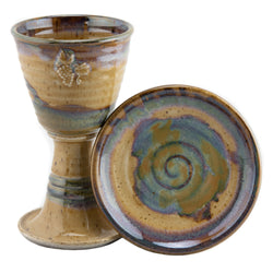 Holbrook Stoneware - Straight Sides Stoneware (Ceramic) Grape Chalice and Paten Set, Tan