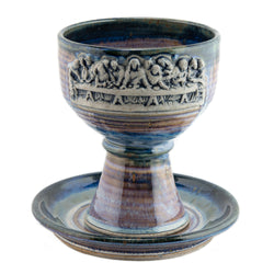 Holbrook Stoneware - Stoneware (Ceramic) Last Supper Chalice and Paten Set, Pastel Blue